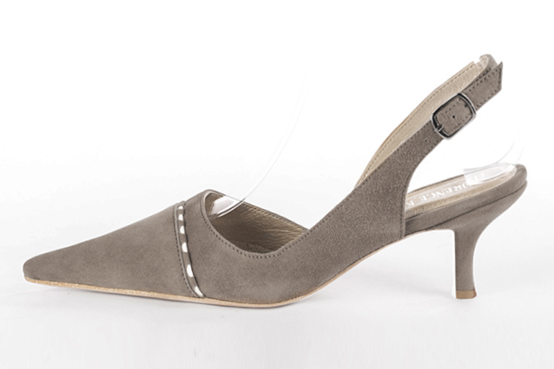 Bronze beige and pure white women's slingback shoes. Pointed toe. High slim heel. Profile view - Florence KOOIJMAN
